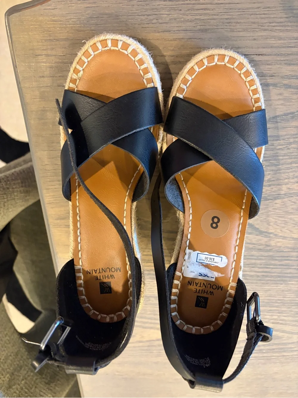 White Mountain Black Espadrille Wedge Sandals with Ankle Strap